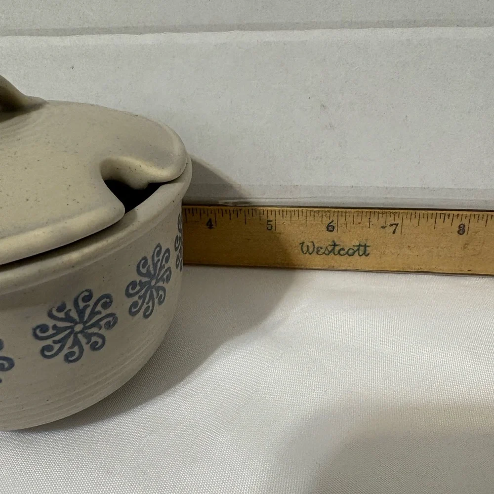 Vintage Pfaltzgraff Folk Art‎ stoneware sugar bowl lid Pottery Gray Blue